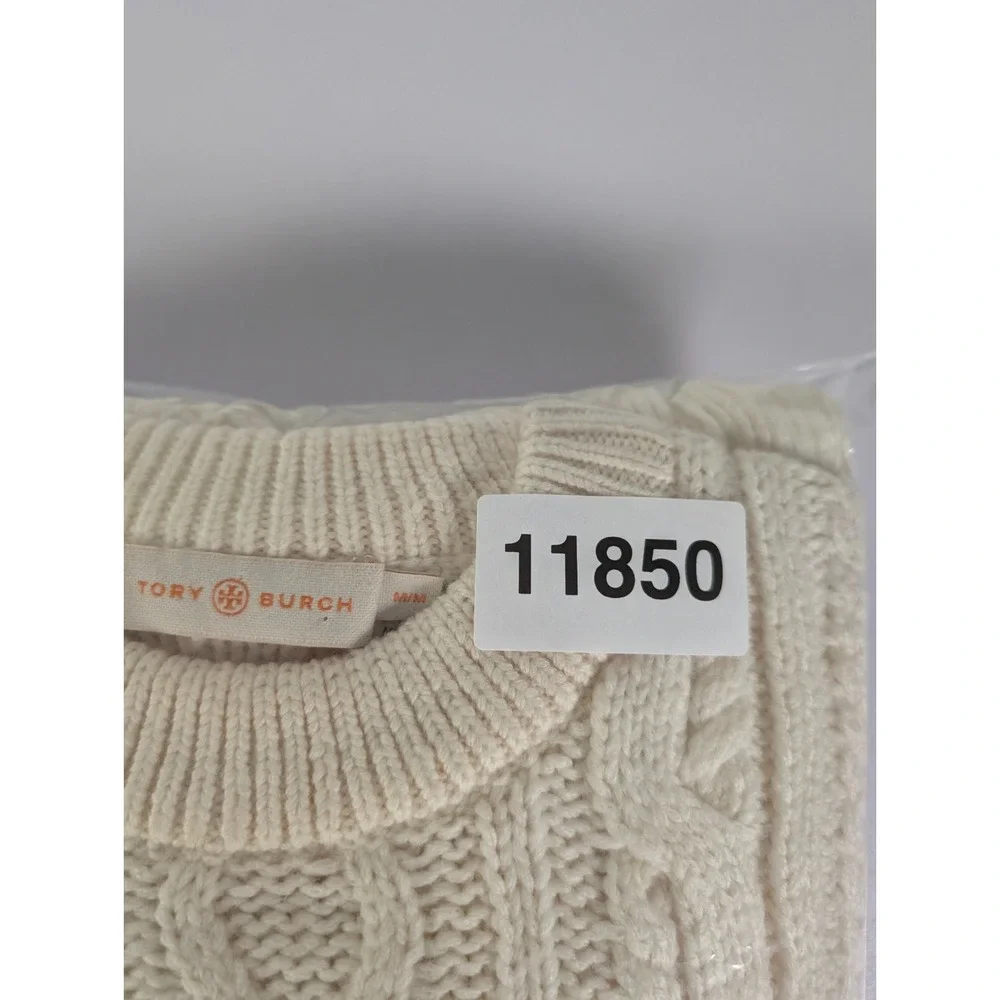 Tory Burch Ivory Cable-Knit Fringe Sweater